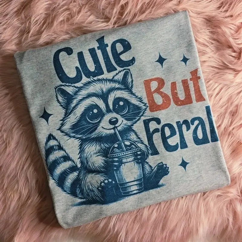 Cute but feral Raccoon Graphic Tee Loose fit Hoodie, Sweatshirt | WearSparks.com