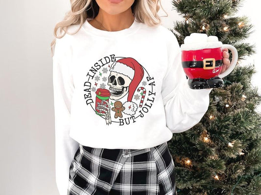 D$%D Inside But Jolly AF Sweatshirt, Christmas Party Sweatshirt, Funny Christmas Sweatshirt, Skeleton Christmas Sweatshirt