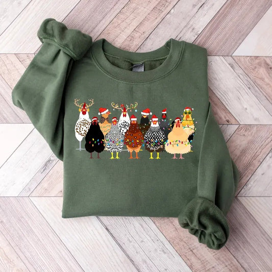 Сute Christmas Chickens Sweatshirt, Chicken Christmas Sweater, Christmas Farm Animals Sweatshirt, Womens Christmas Chicken Sweatshirt, Chicken Lover Shirt, Christmas Holiday Sweatshirt Gift Shirt