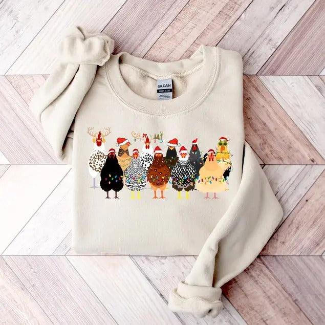 Сute Christmas Chickens Sweatshirt, Christmas Farm Animals Sweatshirt, Christmas Holiday Sweatshirt Gift, Unisex Shirt, Gift For Her, Gift For Him