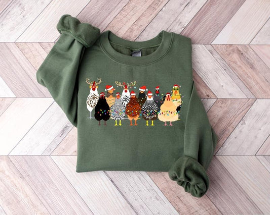 Сute Christmas Chickens Sweatshirt, Christmas Farm Animals Sweatshirt, Womens Christmas Chicken Sweatshirt, Christmas Holiday Sweatshirt Gift