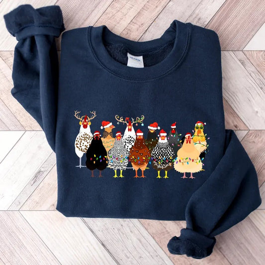 Сute Xmas Chickens Sweatshirt, Xmas Farm Animals Sweatshirt, Womens Christmas Chicken Shirt, Christmas Holiday Sweatshirt Gift, Cozy Season