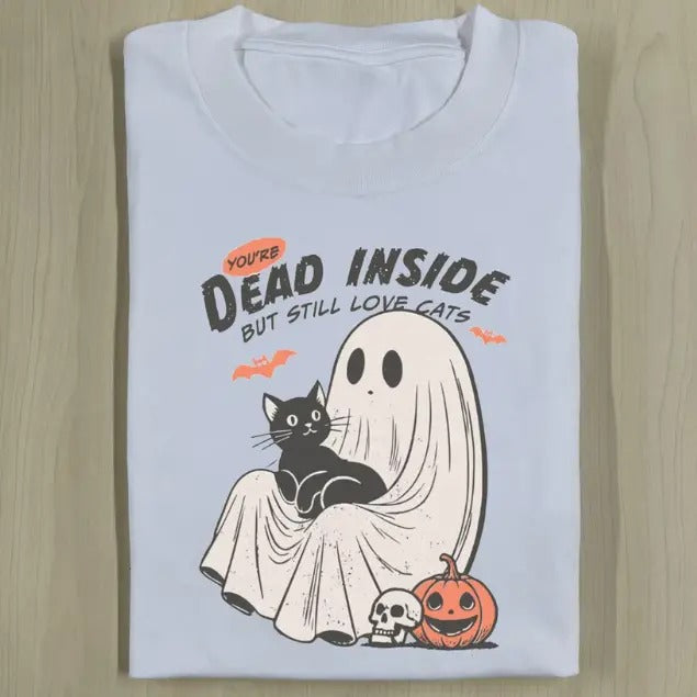 DEAD INSIDE BUT LOVE CATS HALLOWEEN TEE, Funny Halloween Shirt, Unisex T-Shirt, Gift For Men Women