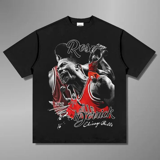 DERRICK ROSE TEE V2 Print Short Sleeve T-shirt Gift Fan Fabric Menswear Top Vintage Hoodie, Sweatshirt | WearSparks.com
