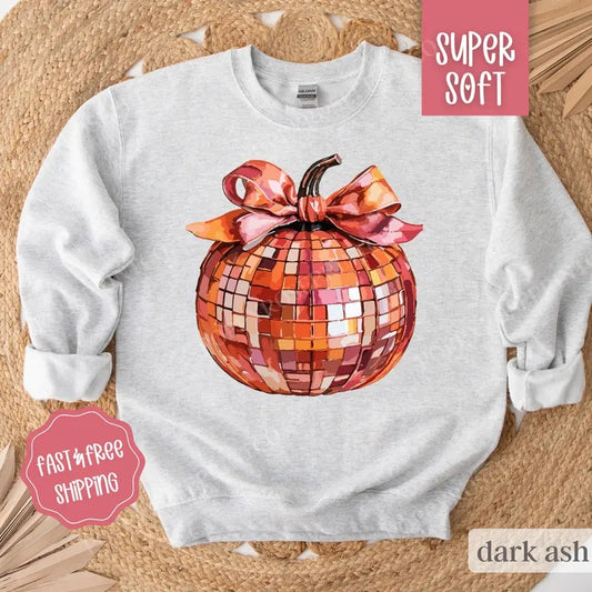 DIsco Pumpkin Sweatshirt, Preppy Fall Crewneck, Womens Sweatshirt, Halloween Sweater