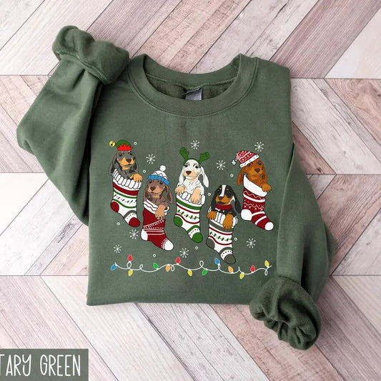 Dachshund Christmas Sweatshirt Tshirt, Dachshund Christmas Shirt, Dog Lover Gift, Dachshund New Year Shirt, Christmas Crewneck, Dachshund Mom Shirt