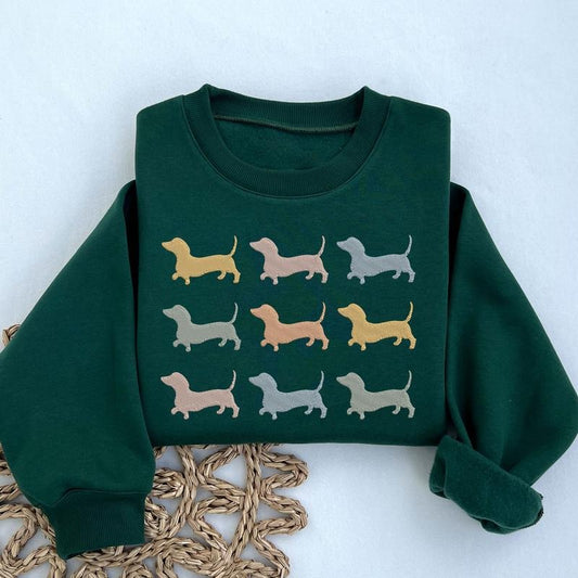 Dachshund Embroidered Sweatshirt, Dog Embroidered Crewneck, Gift Sweater for Dog Lovers
