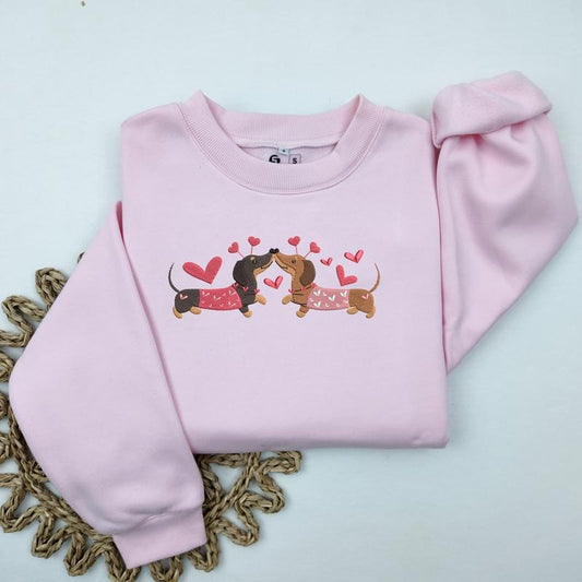 Dachshund Valentine's Day Embroidered Sweatshirt, Dachshund Dog with Hearts Embroidered Sweatshirt, Gifts for Dog Owners