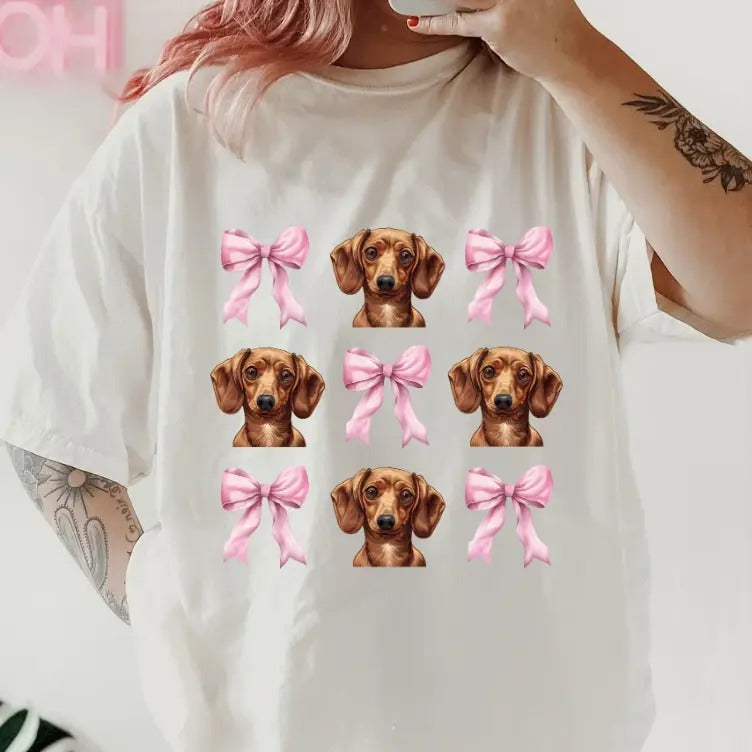 Dachshund with bows Shirt ~ Unisex Apparel Relaxed Fit Printed In The USA Clothing Womenswear Casual Comfort Cotton Top Athletic Boho Chic