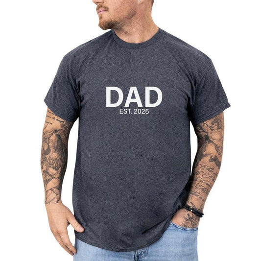 Dad Est 2025 Graphic Tee, Personalized Dad T-shirt, Custom Year Dad Anniversary Shirt, Pregnancy Announcement Shirt For Him, Gift For New Dads