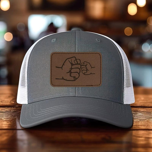 Dad Fist Bump Mesh Back Trucker Cap Engraved Faux-Leather Patch Adjustable Hat, Hat for Dad, Father's Day Giftstyle{n002}2
