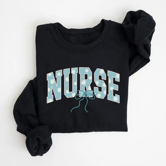 Daisy Nurse Sweatshirt, Coquette Floral Nurse Bow Shirt, Floral RN ER NICU ICU Tee Shirt, Nurse Appreciation Gift, Nursing Shirt, Nurse Grad Shirt