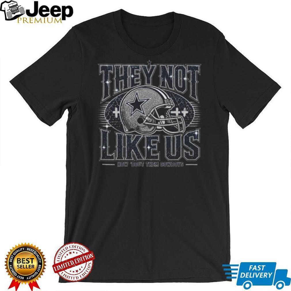 Dallas Cowboys They Not Like Us Star Helmet Silver Glitter Fan T Shirt