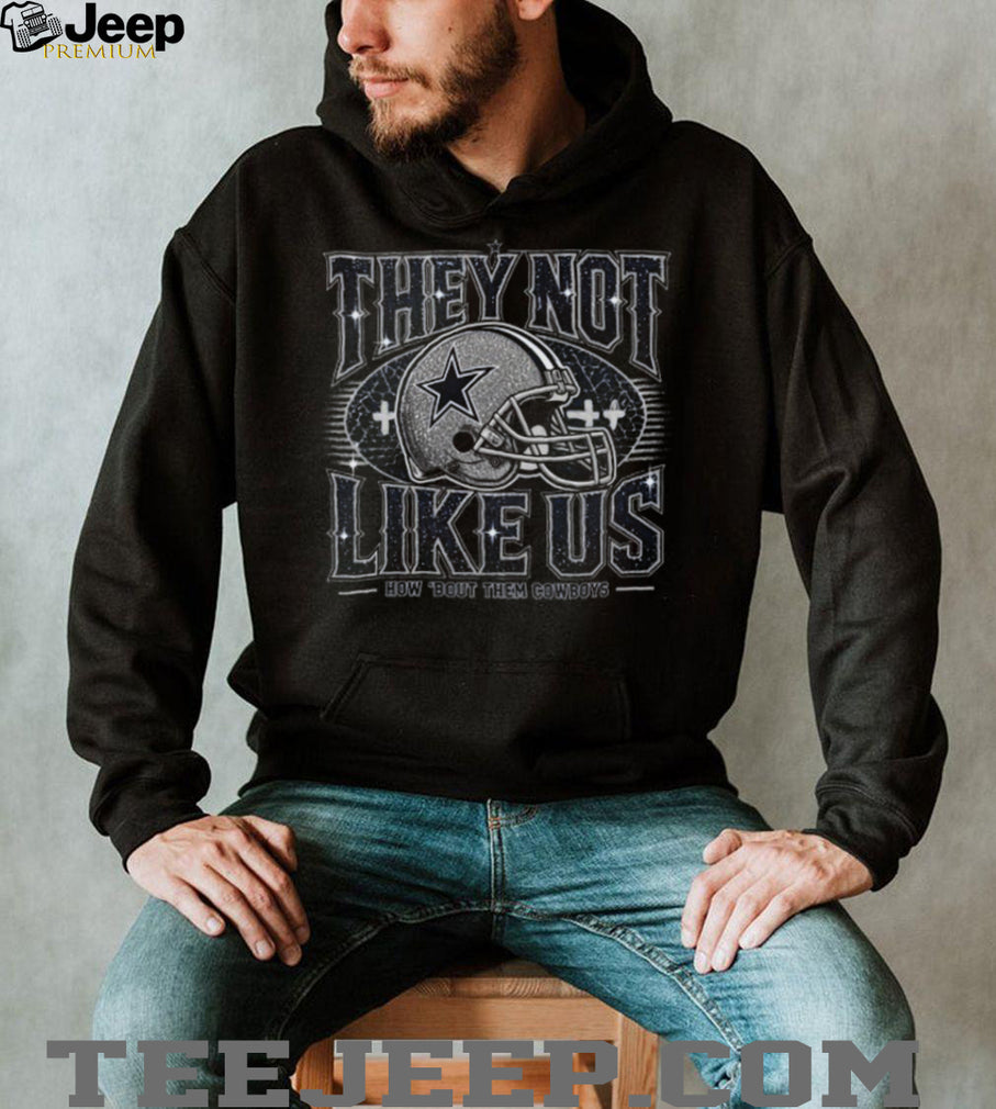 Dallas Cowboys They Not Like Us Star Helmet Silver Glitter Fan T Shirt