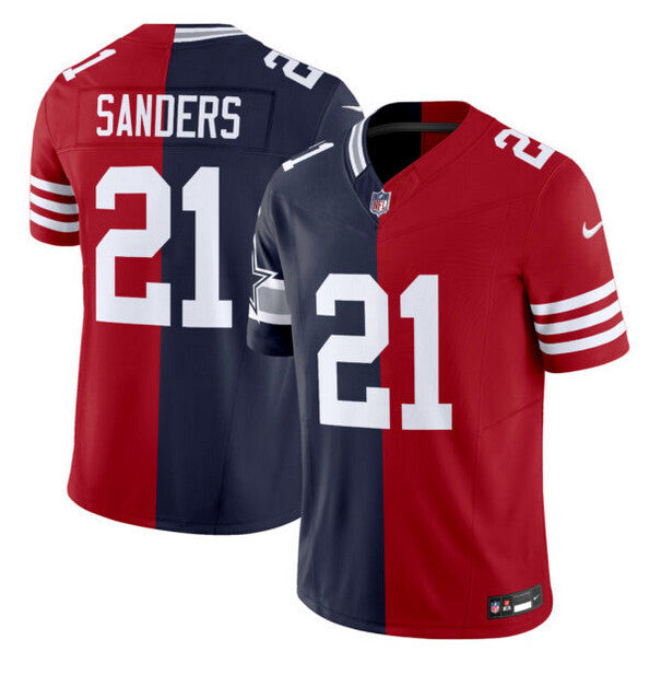 Dallas Cowboys X 49ers #21 Deion Sanders Navy Red Split F.U.S.E. Vapor Limited