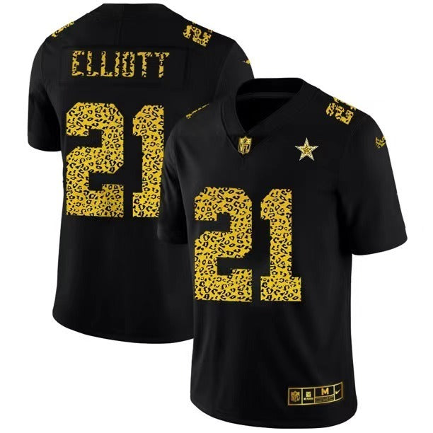 Dallas Cowboys #21 Ezekiel Elliott Black Leopard Print