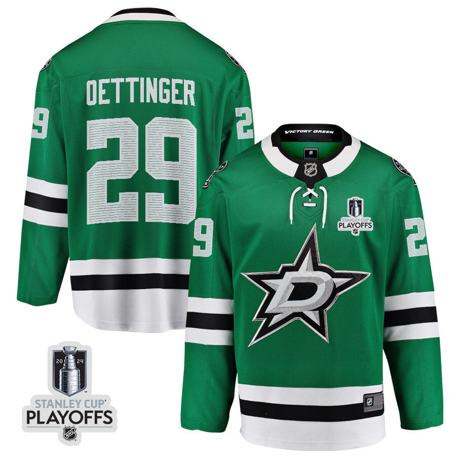 Dallas Stars #29 Jake Oettinger 2024 NHL Playoffs Patch Home Jersey