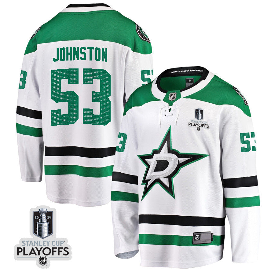 Dallas Stars #53 Wyatt Johnston 2024 NHL Playoffs Patch Away Breakaway Jersey