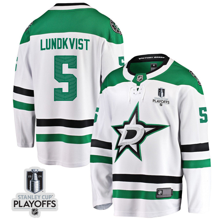 Dallas Stars #5 Nils Lundkvist 2024 NHL Playoffs Patch Away Breakaway Jersey