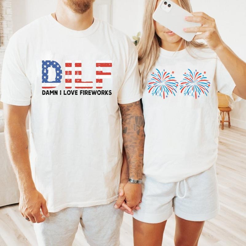 Damm I Love Fireworks Funny Couple Fourth Of July Shirt, Adult Humor 4th Of July Matching Couple Tee, Independence Day Gift Ideas, Gift For Him & Her