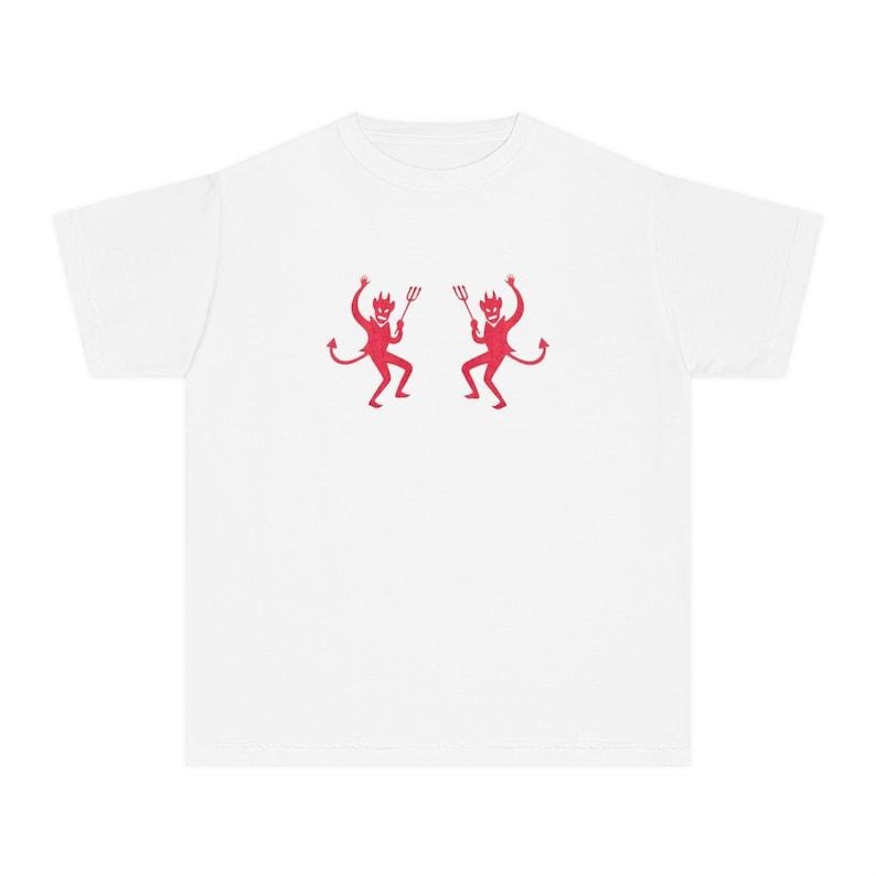 Dancing Devils Baby Tee, Vintage Demon Top, Coquette Baby Tee, Baby Tee Y2k, 90s Retro Graphic Top, Red Cool Grunge Aesthetic Cotton