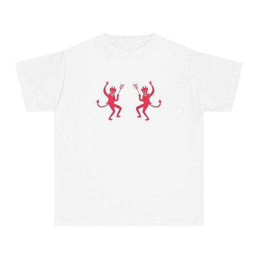 Dancing Devils Baby Tee, Vintage Demon Top, Coquette Baby Tee, Baby Tee Y2k, 90s Retro Graphic Top, Red Cool Grunge Aesthetic Cotton