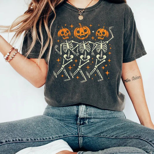 Dancing Pumpkin Skeleton Halloween Shirt, Pumpkin Halloween Shirt, Halloween Skeleton Shirt, Pumpkin Shirt, Fall Shirt