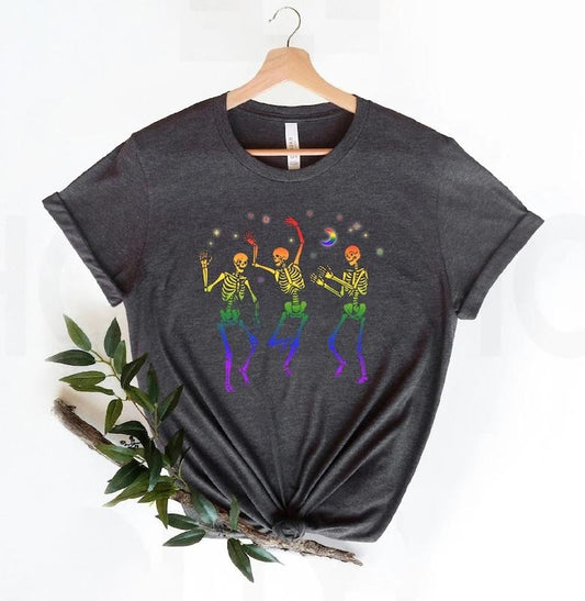 Dancing Skeleton Rainbow sweatShirt, skeleton sweatshirt, Dancing Skeletons, halloween shirt, LGBTQ Shirt, Trans Shirt, Pride Ally, Pride Month Hoodie, T-shirt and sweater