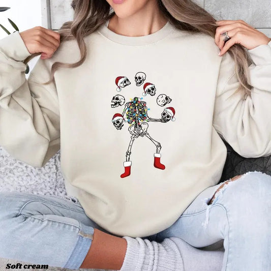 Dancing Skeleton Shirt for Women, Santa Skeleton Lights Sweatshirt, Flying Skeleton Head Shirt, Dead Inside Shirt, Girls Trip, Skull Graphic Tees