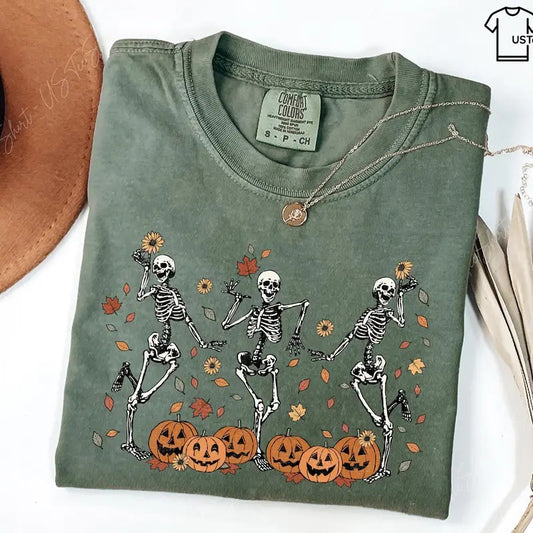 Dancing Skeleton Shirt, Pumpkin Shirt, Pumpkin Skeleton Shirt, Fall Shirt, Halloween Party Shirt, Spooky Season, Womens Fall