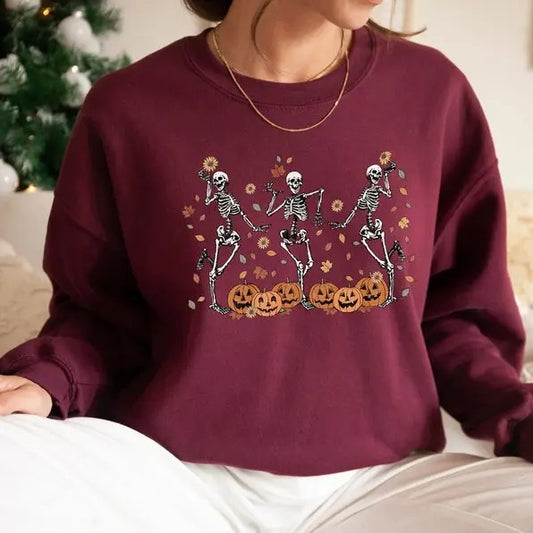Dancing Skeleton Sweatshirt, Pumpkin Sweater, Pumpkin Skeleton Shirt, Fall Sweatshirt, Halloween Party Sweatshirt, Spooky Season  T-shirt, sweater and Hoodie