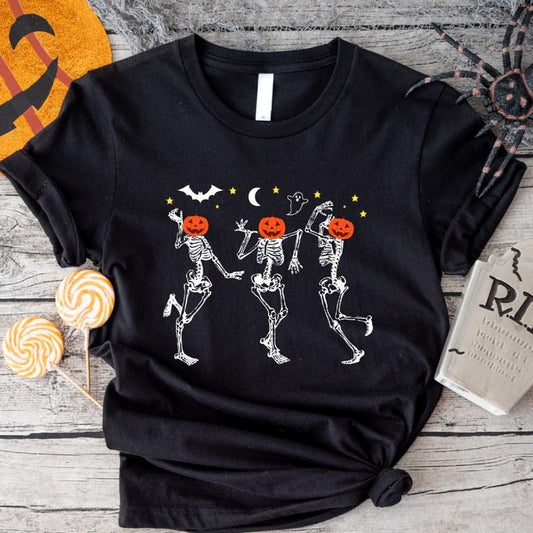 Dancing Skeleton T-Shirt, Matching Pumpkin Halloween Party Shirt, Fall Gift Tee For Woman, Spooky Season Tee Hoodie,...