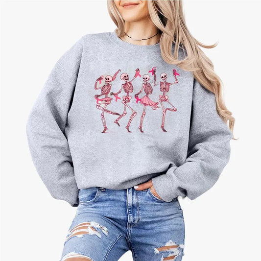 Dancing Skeletons Breast Cancer Shirt, Skeletons Pink Ribbon Tee, Breast Cancer Halloween Shirt, Funny Halloween Shirt, Breast Cancer Gift, Full Size, Full Color