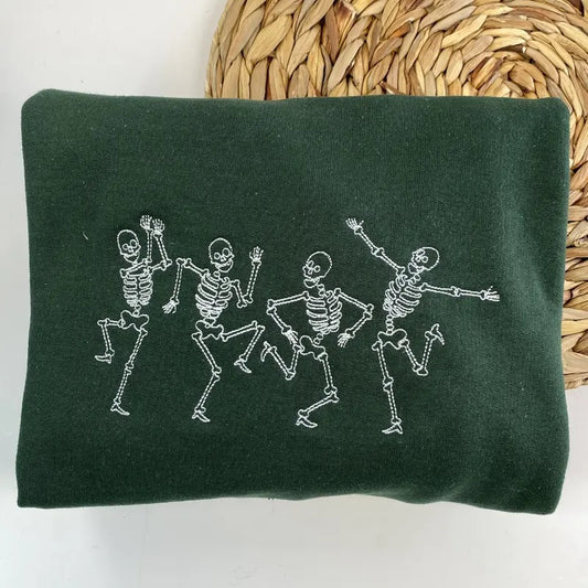 Dancing Skeletons Halloween Embroidered Crewneck Sweatshirt - Embroidered Autumn Sweatshirt - Halloween Gift