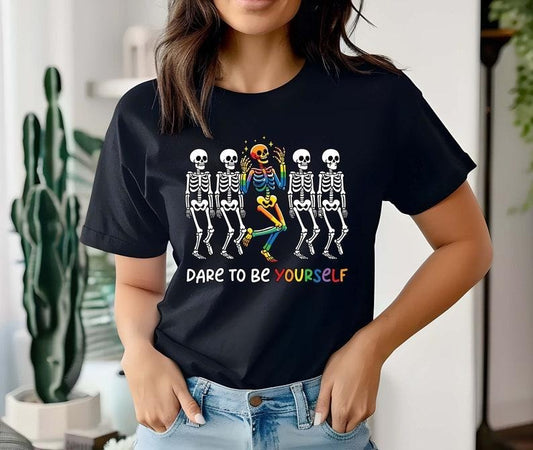 Dare To Be Yourself Shirt, LGBTQ Skeleton T-Shirt, Supporting LGBT People Tee, Pride Month Shirt, Gender Equality Shirt, Rainbow Shirt  T-shirt, sweater and Hoodie