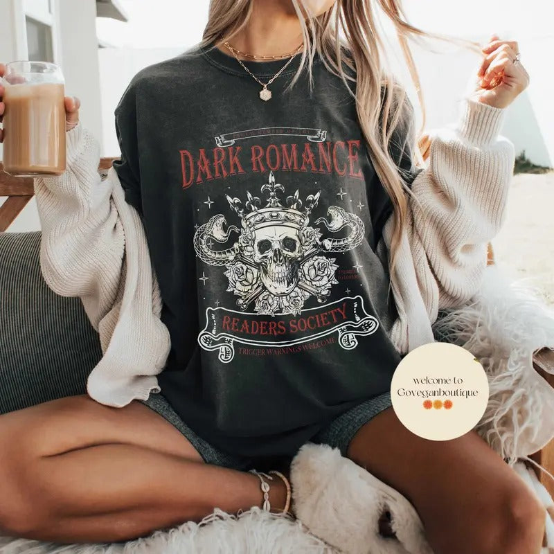 Dark Romance Readers Society  Shirt, Romance Reader, Dark Academia Shirt, Smut Reader, Bookish Shirt, Dark Romance Merch Book Club T-Shirt Bookish Gift T-Shirt
