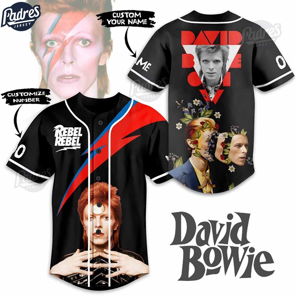 David Bowie Baseball Jersey Outfit - Custom Name - Padres Jersey Oasis: Elevate Your Baseball Style Game... (Image 1)