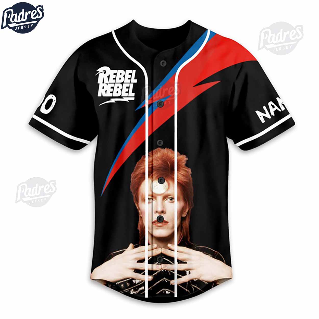 David Bowie Baseball Jersey Outfit - Custom Name - Padres Jersey Oasis: Elevate Your Baseball Style Game... (Image 2)