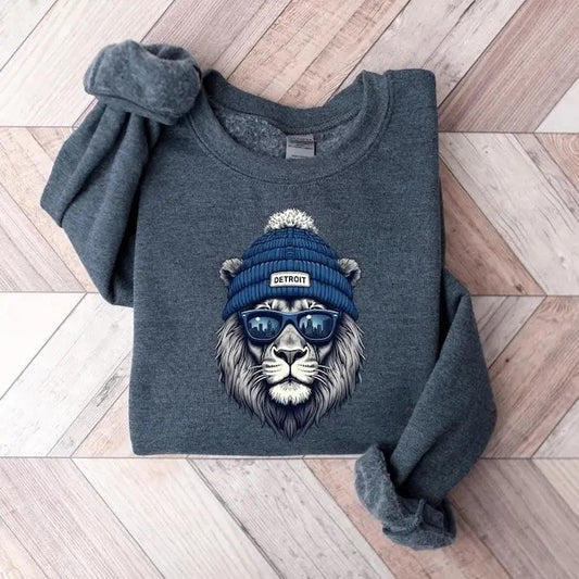 De.troit Football Sweatshirt, L.i.o.n Football Sweatshirt, De.troit Crewneck, Football Mascot L.i.o.n Sweatshirt, Game Day Sweatshirt, L.i.o.ns Lover Gift