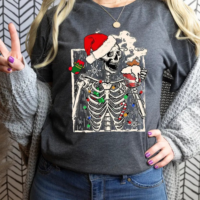 Dead Inside Skeleton Christmas Shirt Coffee Lover Christmas Gift Fall Shirt Sarcastic Christmas Gift Skeleton Feeling Jolly Christmas Shirt