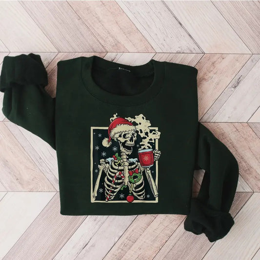 Dead Inside Skeleton Christmas Sweatshirt Sarcastic Christmas Coffee Shirt Merry Christmas Shirt Coffee Lover Christmas Gift Fall Sweater