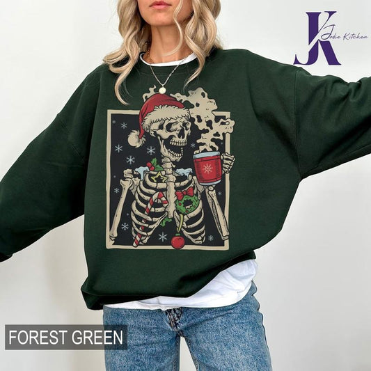 Dead Inside Skeleton Christmas Sweatshirt, Coffee Lover Christmas, Gift Fall Sweater, Sarcastic Christmas, Coffee Shirt, Merry Christmas Shirt