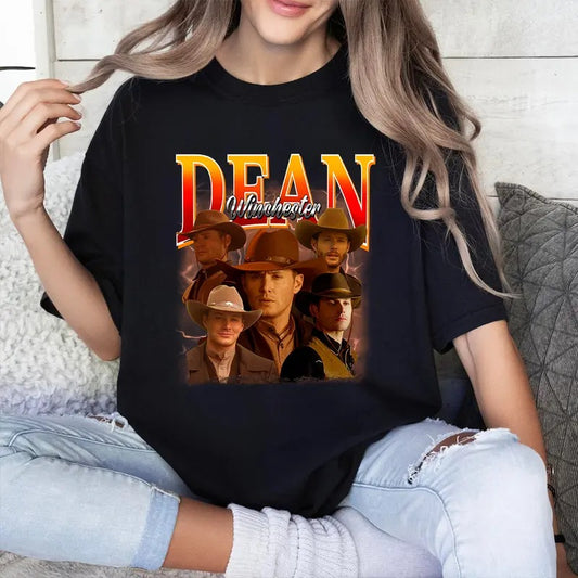 Dean Winchester Cowboy T Shirt, Dean Winchester Supernatural T Shirt, Fashion Cotton, Full Colors, Full Sizes, For Men, For Women