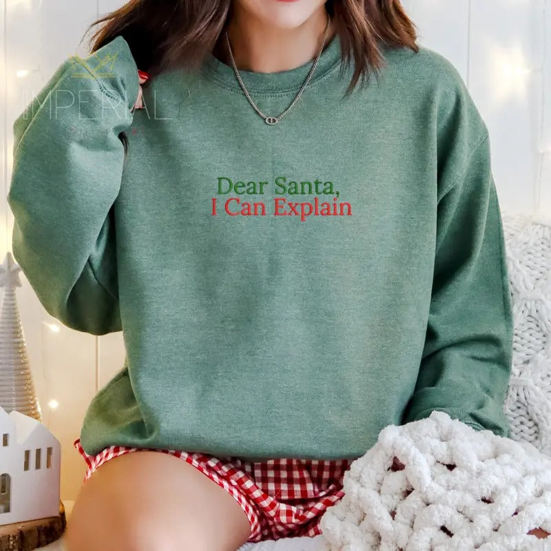 Dear Santa, I Can Explain Embroidered Sweatshirt, Funny Christmas Sweatshirt, Xmas Sweater, Christmas Gifts, Work Outfit, Comfort Colors Embroidered T-Shirt EMB