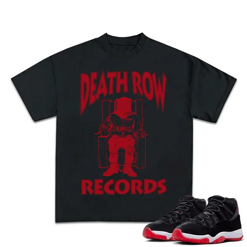 DeathRow Records Match For 11 Bred Velvet Sneakers, Y2k Graphic Tee, Unisex Cotton T-shirt