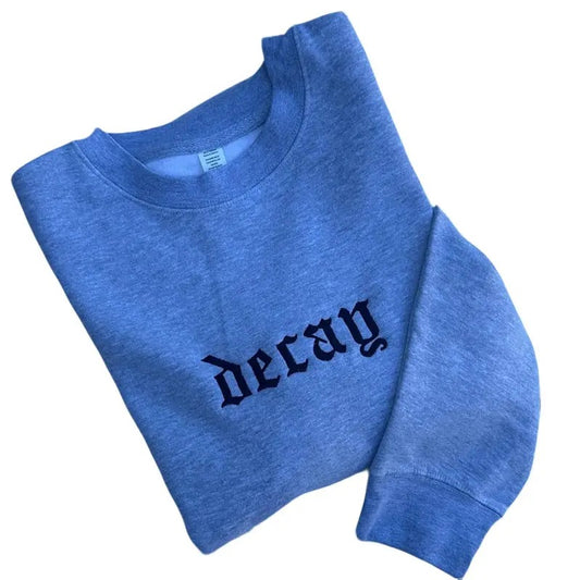 Decay Embroidered Crewneck Sweatshirt Alternative Fashion Long Sleeve Cotton