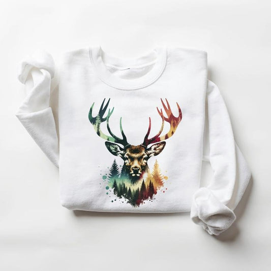 Deer Forest Sunset Sweatshirt Unisex Deer Head T-shirt Wild Animal T-Shirt Hunting Season 2025 National Hunting Day Hoodie