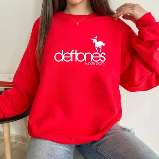 Deftoness Funny White Pony Shirt, Rock Band Apparel, Alternative Rock, Unisex Sweater Pullover Tee