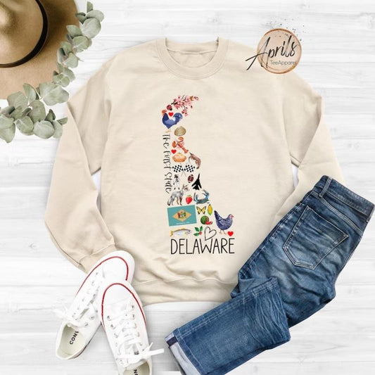 Delaware Sweatshirt, Delaware Hoodie, State Shirt Tops Fashion