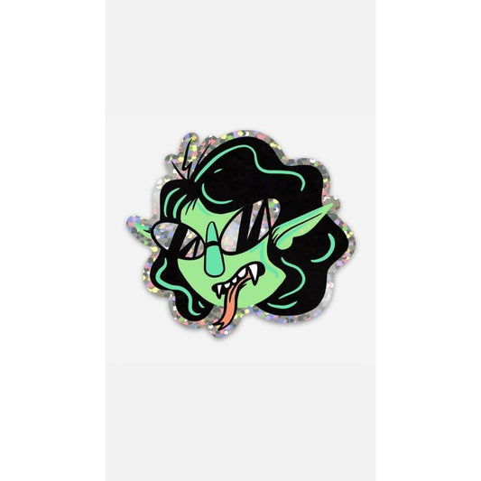 Demon Gal Glitter Sticker 3x3 inches, die cut